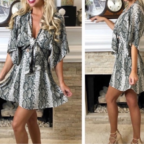 Buddy Love Dresses & Skirts - NWOT Buddy Love gray and white snake skin mini dress with front cutout and tie